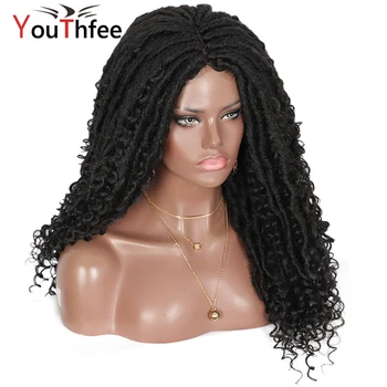 

Youthfee 26 Inch Curly Twist Locs Cornrow Braids wig For Dark Skin Women With Baby Hairs Brown Black Synthetic Braided Hair Wigs