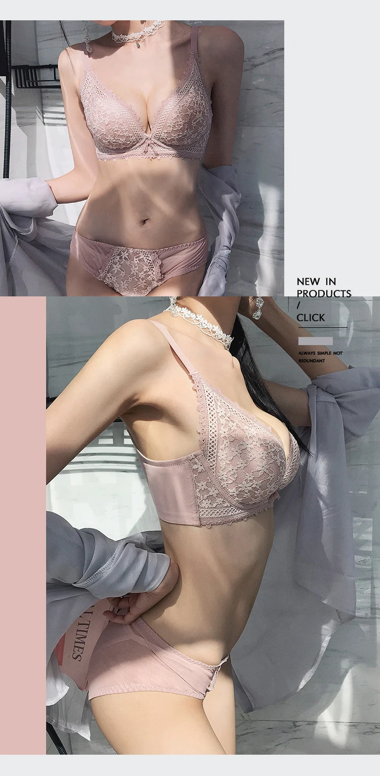 CINOON New Top Sexy Bra set Women's push up Lace Underwear Set Embroidery Jacquard Underwear Panties Deep V Gather Lingerie Set (7)