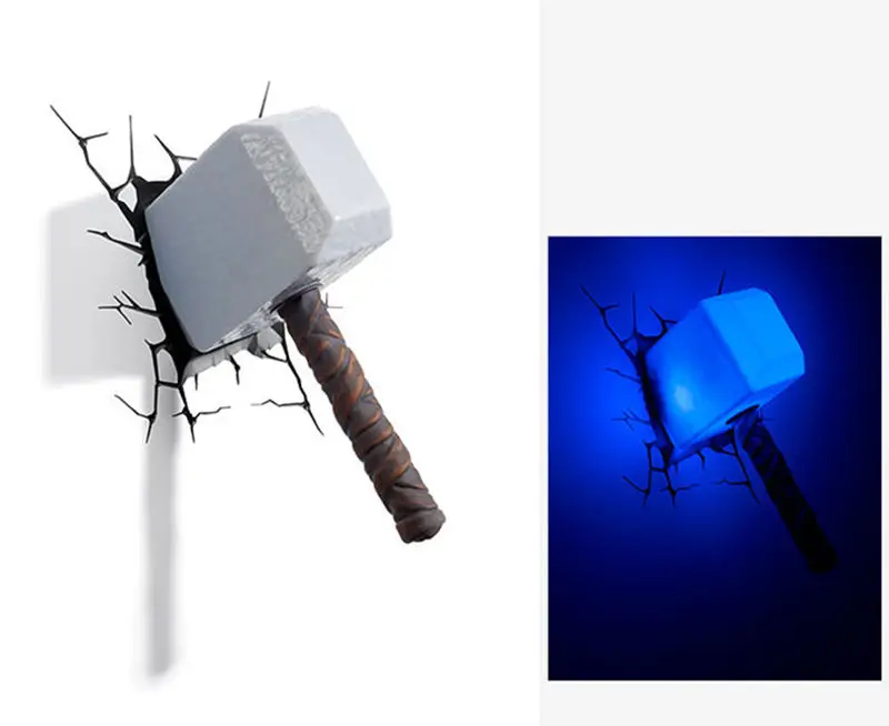 [Funny] Creative The Avengers Thor hammer mjolnir toy model Unique 3D Wall Lamp LED light hammer lamp Home room decorations gift