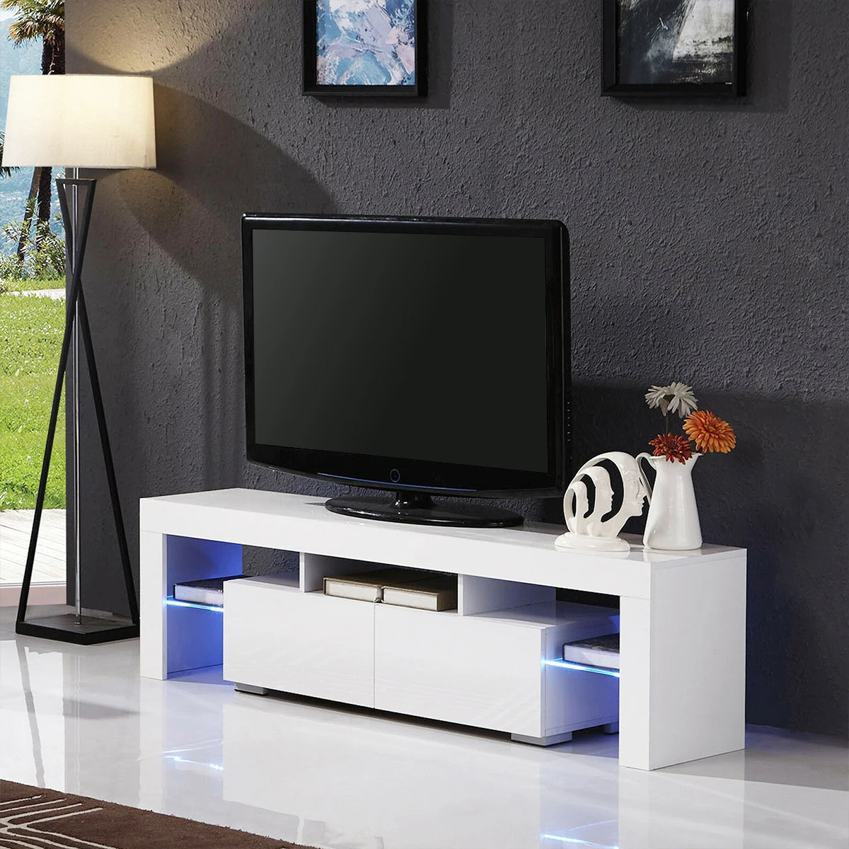 Home Furniture Diy High Gloss 5 Pieces Set Tv Wall Unit With Led Lights Cabinet Display Living Room Athena Com Pe
