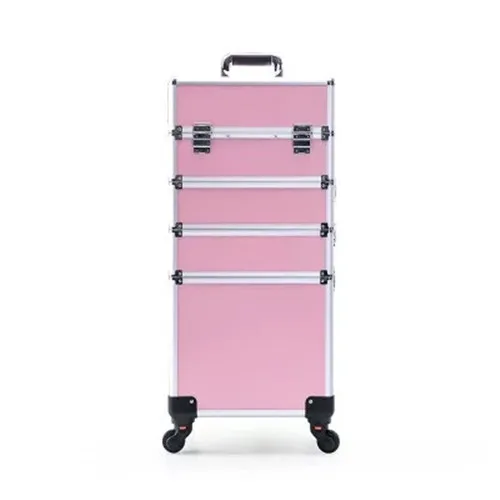 KLQDZMS, роскошный модный многофункциональный женский косметический чехол, удобный чехол на колесиках - Цвет: Pink 4 layers