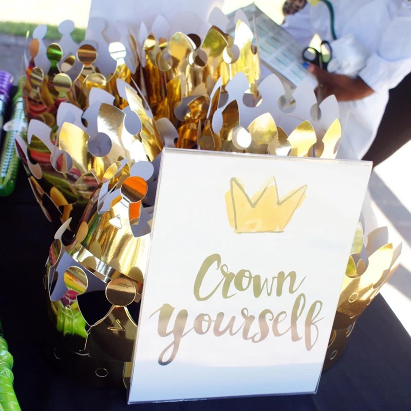 Set 8 Cappelli A Corona Per Feste - Con 6 Fogli Adesivi Strass, Oro E Argento Per Bambini - Foto 3