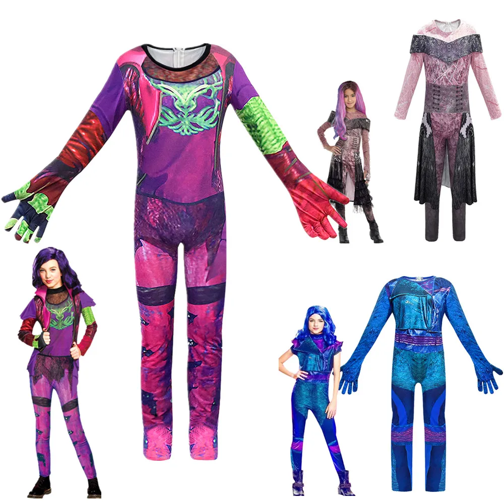 

2019 Descendants 3 Halloween Costumes for Kids Mal's Dad Fortress anime Cosplay Carnival Party Clothes girls role Jumpsuits sets