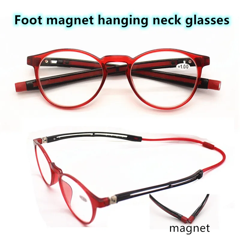 

TR90 Unisex Ultralight Magnet Hanging NecK Reading Glasses magnifier Women Men Adjustable Legs Presbyopia Spectacles +1.0~+4.0