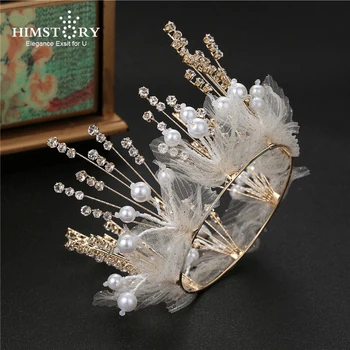 

HIMSTORY Handmade Crystal Bridal Hair Jewelry Princess Round Tiara And Crown Queen Diadem For Wedding Pageant Hair Jewelries