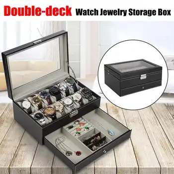 

Double Layer 12 Grids PU Leather Watch Box Case Professional Holder Organizer for Clock Watches Jewelry Boxes Case Display