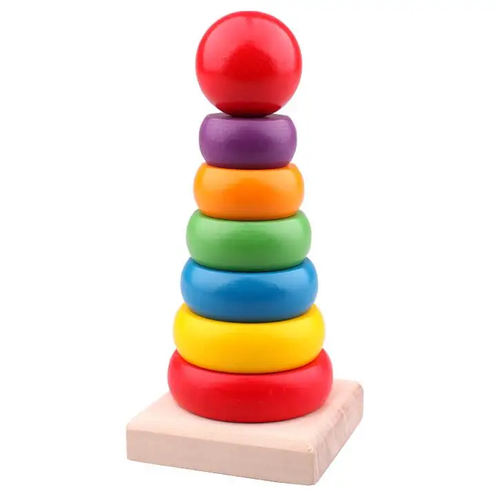 Радужное складывающееся кольцо, башня, блоки, теплая цветная деревянная игрушка для малышей, Детские обучающие игрушки Монтессори, детские игрушки