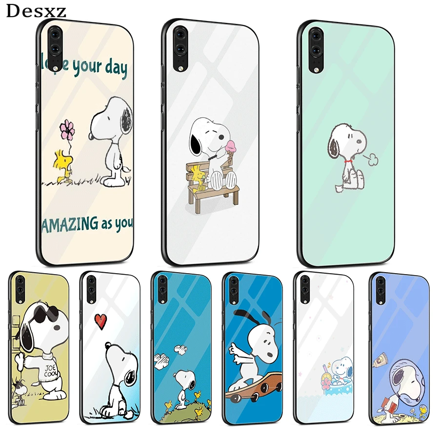 

Glass Mobile Phone Case For Huawei P30 P10 P20 7A Y6 Y9 P Smart Mate 20 Honor 9 10 8X Lite Pro Cover Cartoon Anime Cute Snoopys
