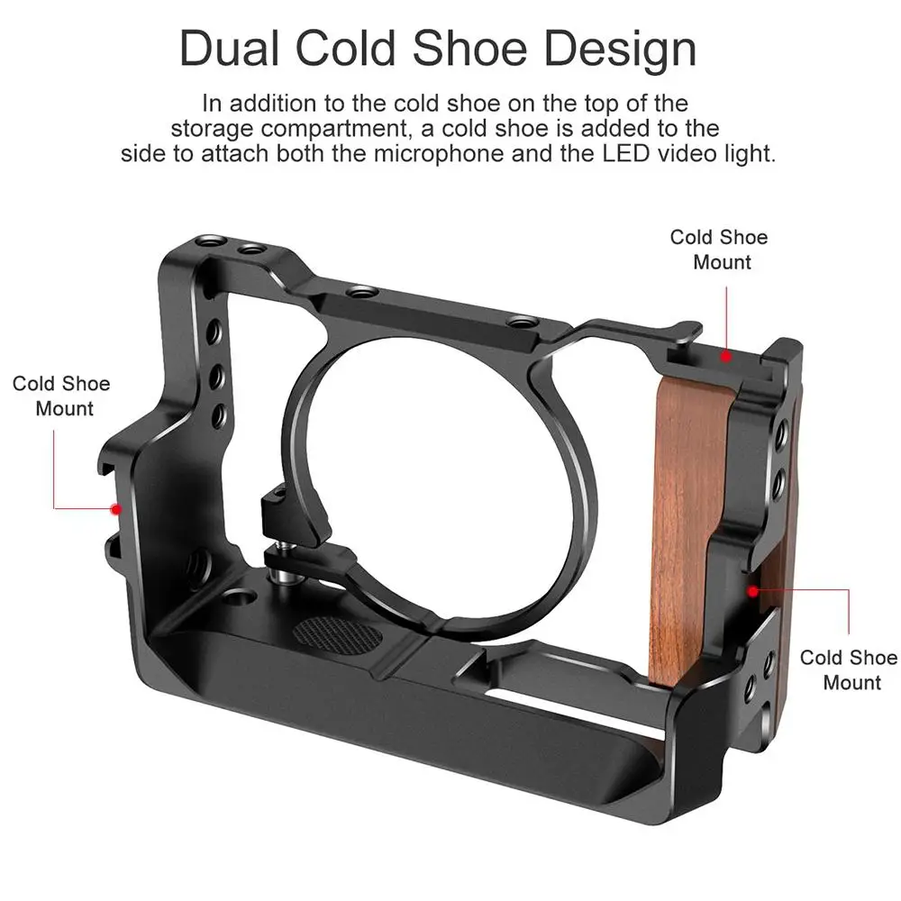 UURig C-RX100 VII Vlog Camera Cage for 7RX100 VII Case With Wood Handle Handgrip Dual Cold Shoe Mount Camera Studio Accessories