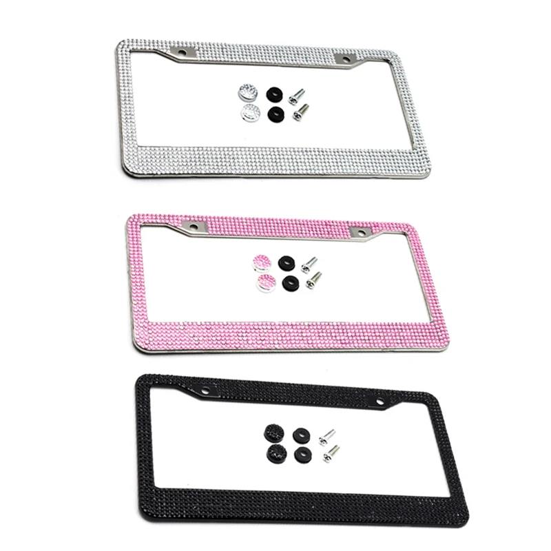 

1 Pair Bling Crystal License Plate Frame Women Luxury Handcrafted Rhinestone Car Frame Plate For USA Canada Truck