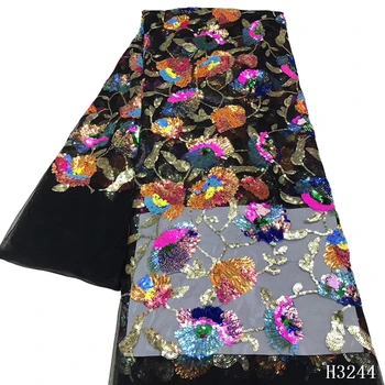 

Black African Sequins Lace Fabric 2020 Tulle Fabric Embroidery Lace French Mesh Lace Fabric for Bridal Wedding Dresses HJ3244