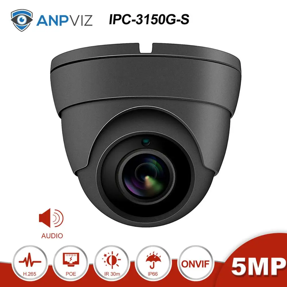 Anpviz(Hikvison совместимый) 5 Мп купольная HD POE IP камера с аудио домашней/наружной безопасности H.265 IR 30 м IPC-D3150G-S наблюдения