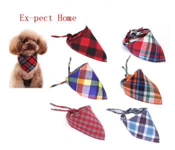 

100PC/Lot Cotton Plaid Dog Bandanas Pet Dog Bibs Scarves Puppy Dog Bowties Collar Pet Grooming Products