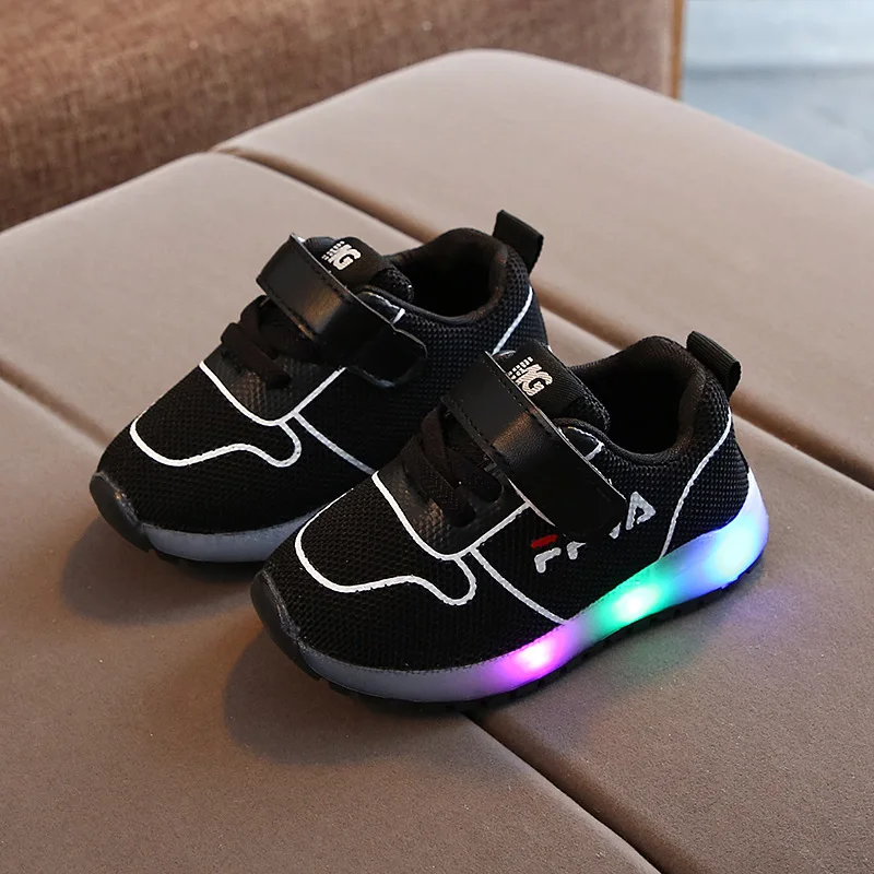 Модная детская повседневная обувь, светодиодный свет, детские кроссовки для мальчиков и девочек, светящаяся спортивная обувь, нескользящая Мягкая Обувь для детей 1-5 лет