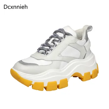 

Spring 2020 Genuine Leather Casual Sneakers Women Flat Fashion Comfortable Platform Shoes Woman Lace-Up Ladies Trainers