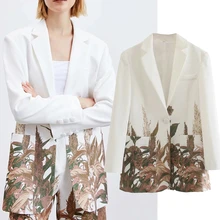 

Maxdutti Women Blazers And Jackets Casual England Style Vintage Troipcal Printing Loose Fashion Blazer Women2021 Blazer Feminino