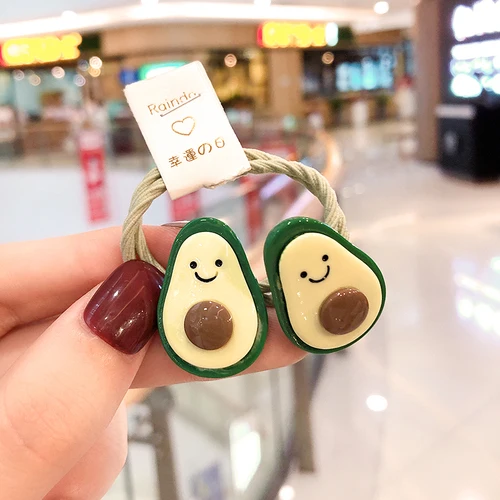 2Pcs/Set Girls Cute Fresh Fruit Avocado Hair Bands Children Headwear Ponytail Holder Headbands Hairband Kids Hair Accessories - Цвет: Smiley avocado