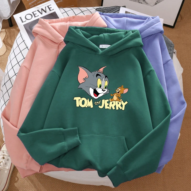 

Cat Tom Mouse Jerry New Ulzzang Loose Casual Women Long Sleeve Cute Female Kawaii Print Winter Tops Hoodies Harajuku Hoodie