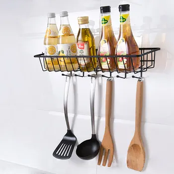 

Wrought Iron Storage Basket Kitchen Spice Rack Bathroom Hanging Basket Storage Shelf With Hook Hanger Shower Holder Wall Shelves