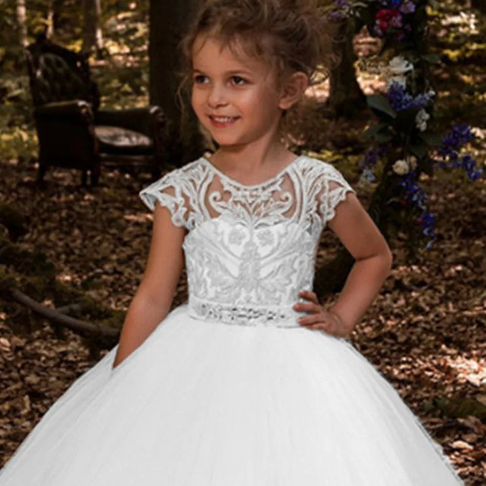 Adela Gold Lace Flower Girl Dresses for Wedding Beaded Toddler Pageant Ball Gown First Communion Dresses AR015