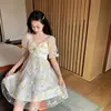 French Floral Dress Women Sexy Puff Sleeve Lace Chiffon Print Mini Dress Women Summer Korean Style Vintage Fairy Dress New 2022 ► Photo 3/6