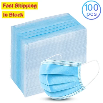 

100 pcs Non-woven Mouth Masks Anti Dust Face Mask Disposable Mask Filter PM 2.5 3-laye Anti-Dust Masks Elastic Ear Loop Masks