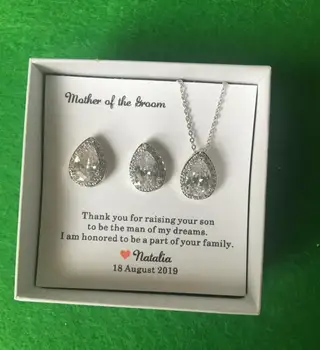 

Customize Bridesmaid Gift,Custom Bridesmaid Earrings, Bridal Party Gift,Wedding Earrings, Cubic Zirconia Earrings necklace