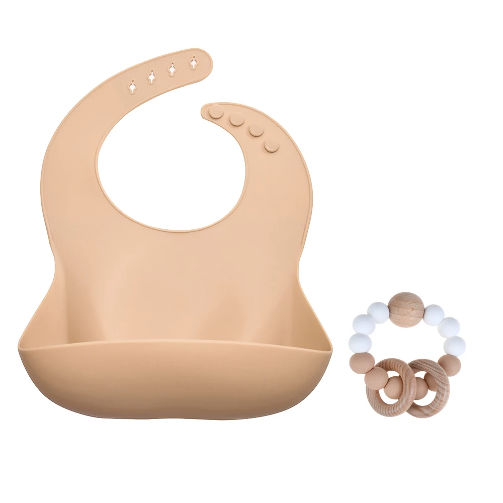 Sage Bib & Rattle Set-Apricot