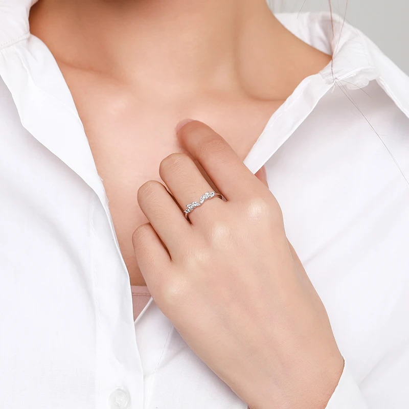 925 Sterling Silver Stackable Zirconia CZ Ring Simple Geometric Design Wing Finger Ring Fine Female Fashion Jewelry