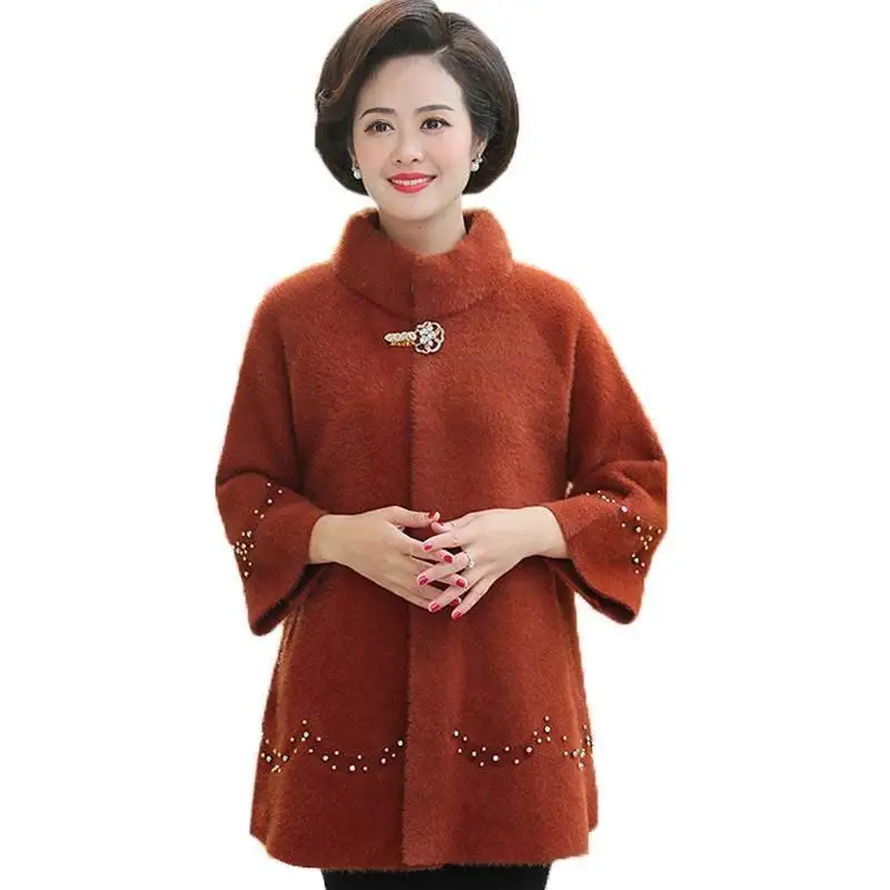 

2019 Autumn Winter New Middle Aged Women Faux Mink Fur Coat Casual Loose Short Cardigans Thick Sweater Jacket Plus Size 5XL Z93