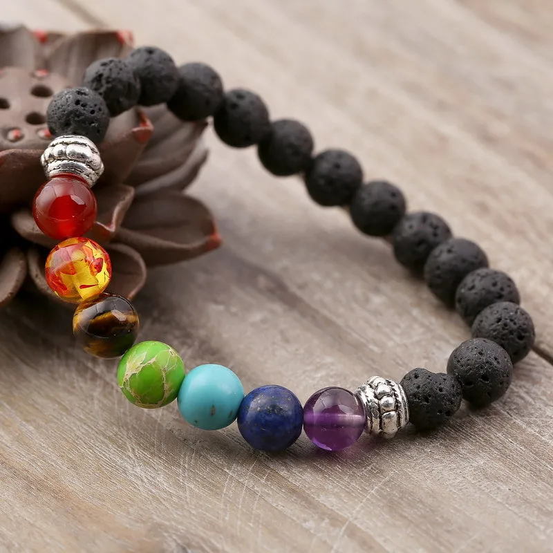 

Trendy Women Yoga Strand Bracelet Man Buddha Prayer Natural Stone 7 Color Beads Charms Bracelets Jewelry