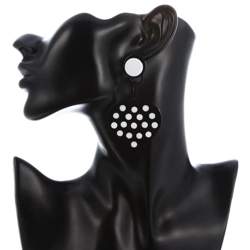 FishSheep Fashion White/Black Acrylic Heart Round Pendant Long Earrings Geometric Drop Dangle Earring Women Statement Jewelry - Image 6