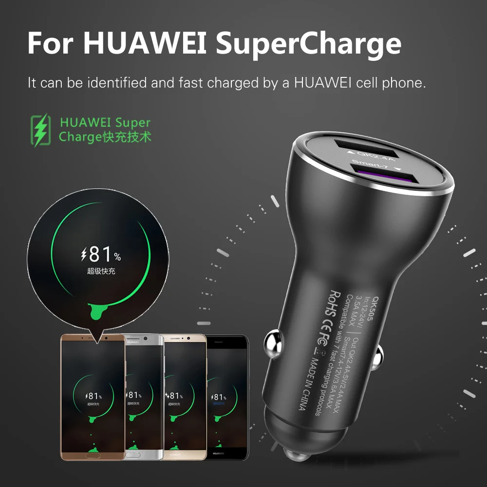 Автомобильное зарядное устройство Quick Charge 3 0 с двумя usb портами для Xiaomi huawei Supercharge