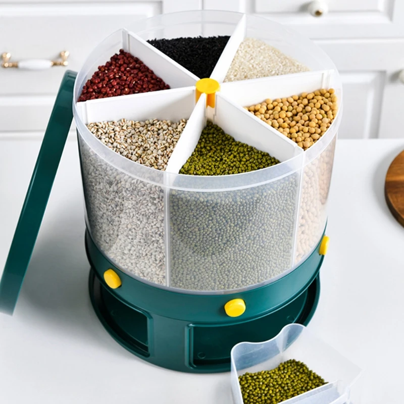 10Kg Kitchen Food Storage Container Rotating Cans for Bulk Cereals Moisture Insect Proof Grain Organizer Box 6-Grid Rice Bucket | Дом и сад