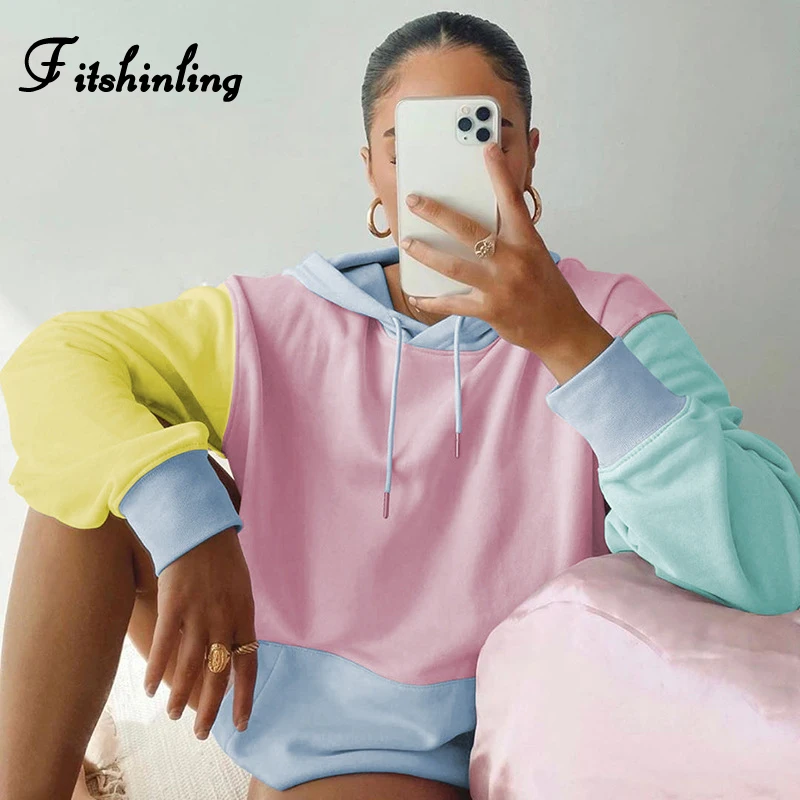 Женская толстовка с капюшоном Fitshinling Лоскутная Толстовка макарунами Kawaii