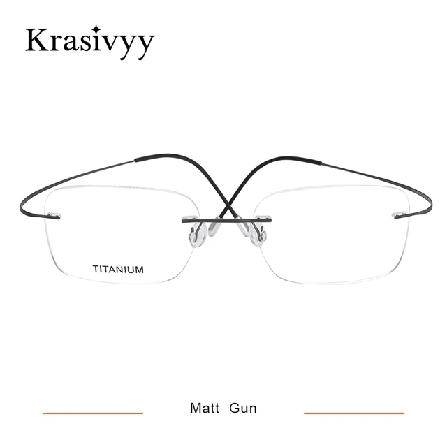 Krasivyy Pure Titanium Rimless Glasses Frame Men Prescription Eyeglasses Germany Women Myopia Optical Frame Screwless Eyewear Matt Gun