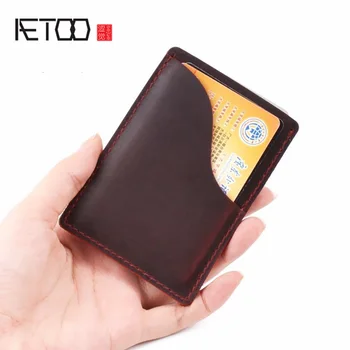 

AETOO Head leather card clip, simple crazy horse leather pocket wallet, multi-functional retro bank card collection clip