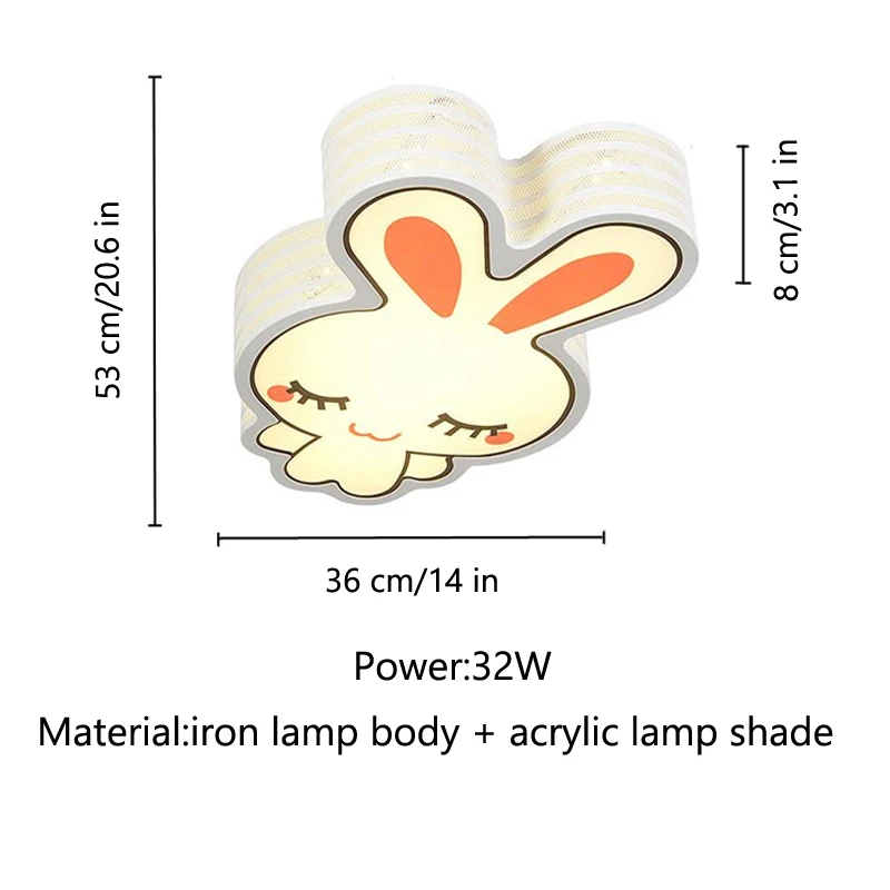 Лампа для принцесс, девочек, детей, детская комната, светильник с милым животным Кроликом, светодиодный потолочный светильник с регулируемой яркостью, лампа для детской комнаты, спальни, детской комнаты - Цвет корпуса: Rabbit
