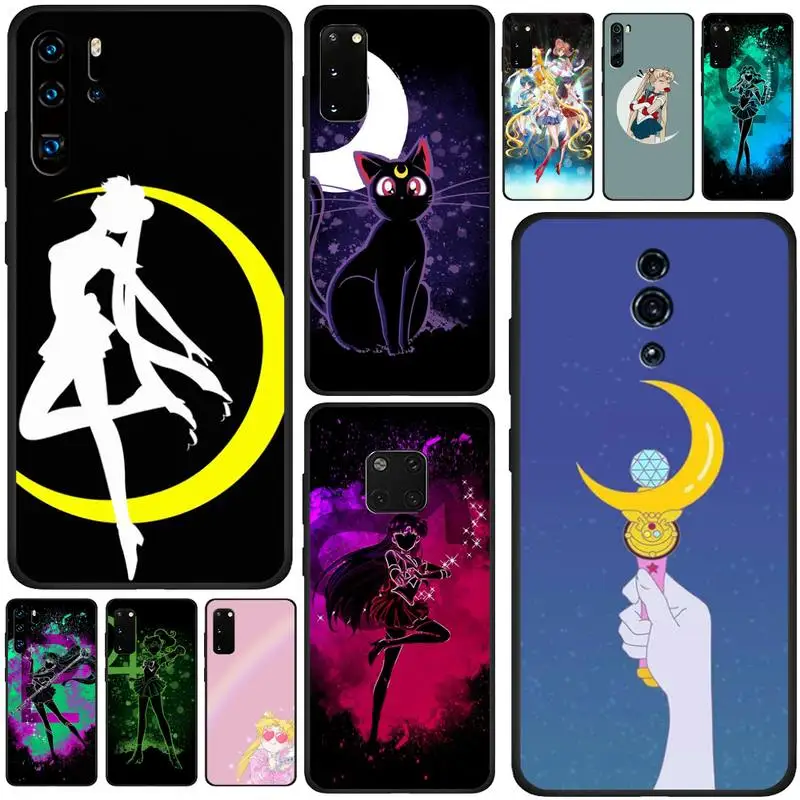 Sailors Cute Moon Silhouette Girls Pink Cover Coque Phone Case For Huawei P9 P10 P20 P30 P40 Lite Pro P Smart 2020 2019 Fundas | Мобильные