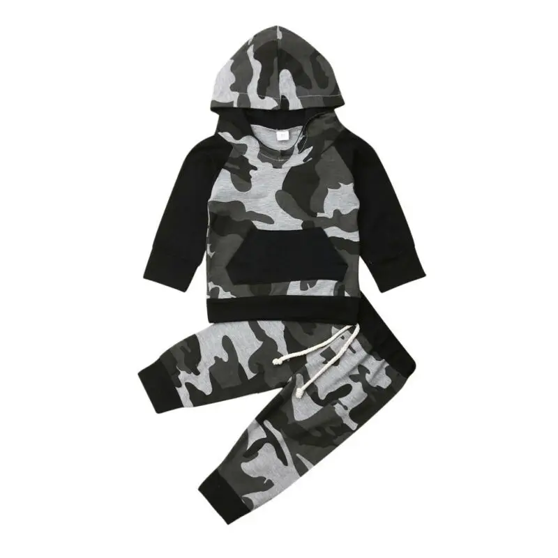 

New Toddler Infant Baby Boys Clothes Camouflage Hooded Tops+Pants 2PCS Outfits Set