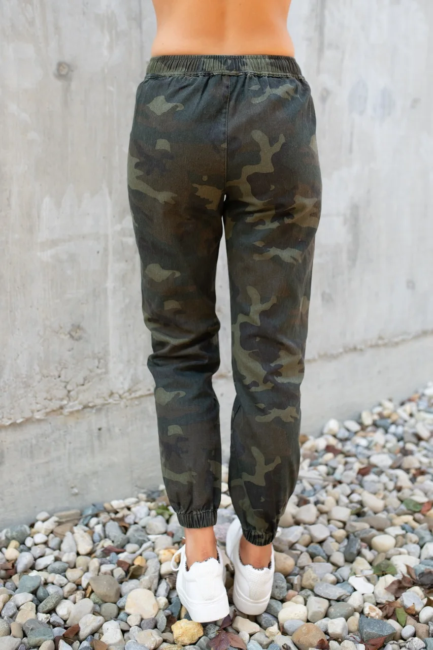 2019 Green Camouflage Print High Elastic Waist Full Length Camo Cargo Pants Women Clothes Sweatpants Casual Loose Trousers