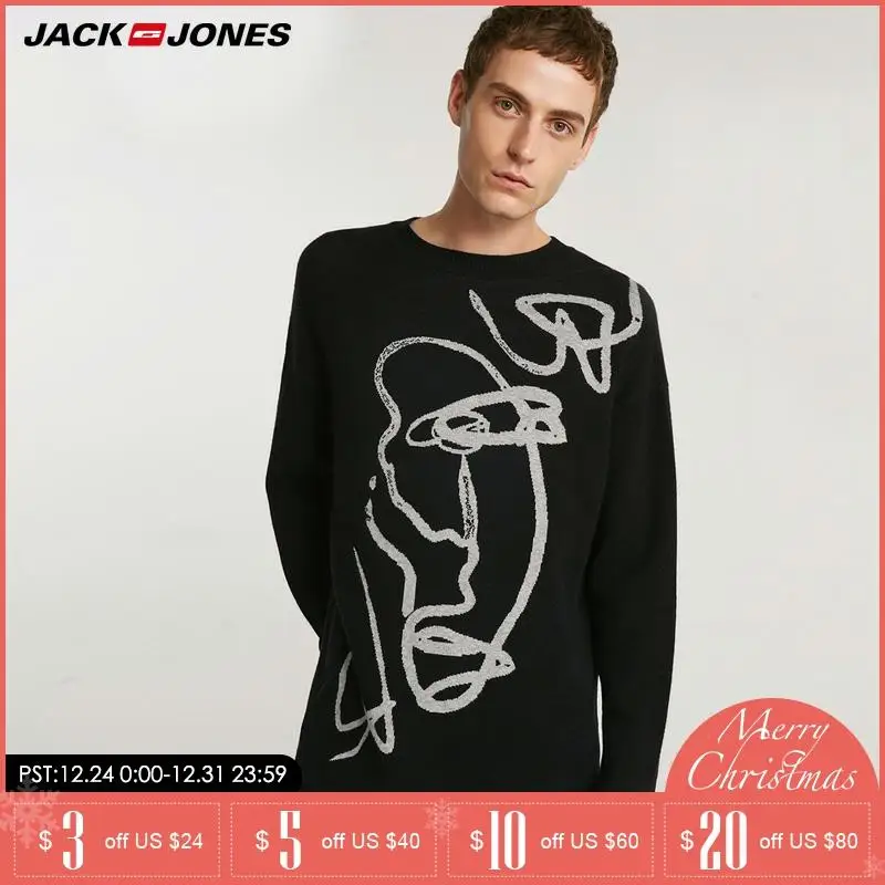 Jack Jones мужской осенний и зимний длинный свитер с принтом | 218324515
