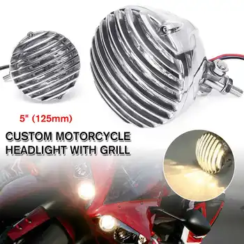 

Motorcycle Universal Retro Finned Grill Aluminium Headlamp Headlight