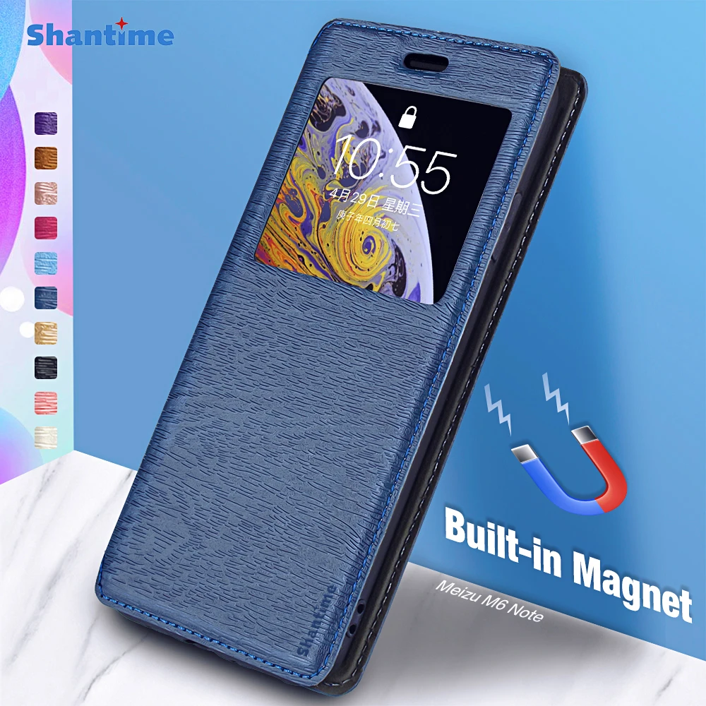 meizu phone case with stones craft For Meizu M6 Note Case For Meizu M6 Note View Window Cover Invisible Magnet and Card Slot and Stand cases for meizu black