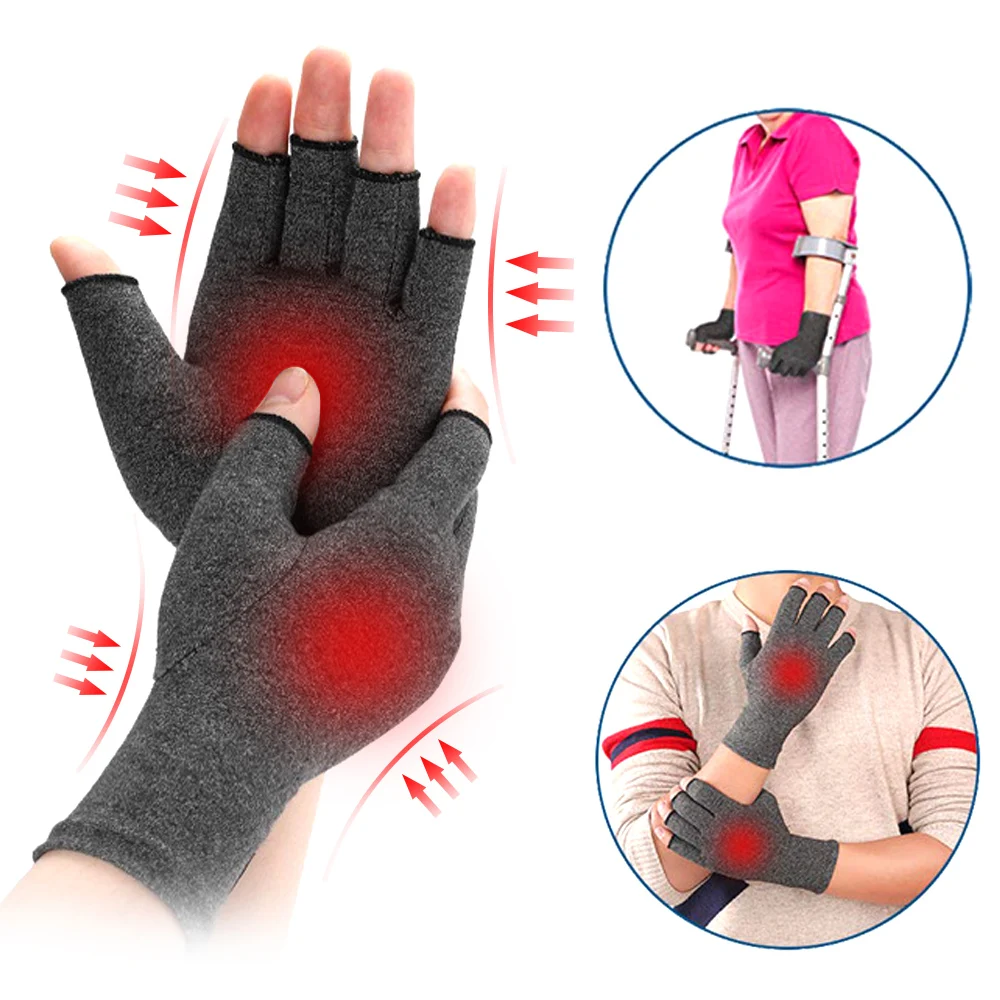 Tcare 2Pcs/Pair Unisex Compression Open Fingers Arthritis Gloves Premium Arthritic Joint Pain Relief Hand Gloves Therapy Cycling