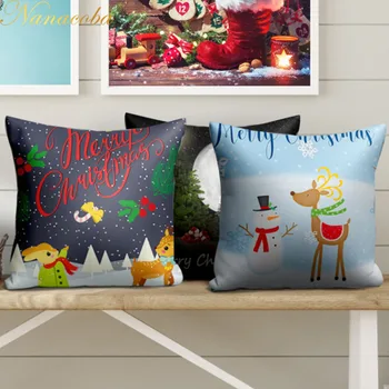 

Nanacoba Merry Christmas Pillow Case Xmax Snowman Deer Sofa Throw Pillowcase Happy New Year Home Decor Cushion Cover 45x45cm
