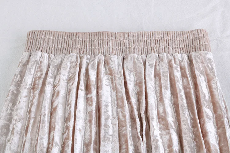 winter elastic stretchy high waist midi pleated a line velvet skirt for women warm thermal womens skirts ladies saia saias pink