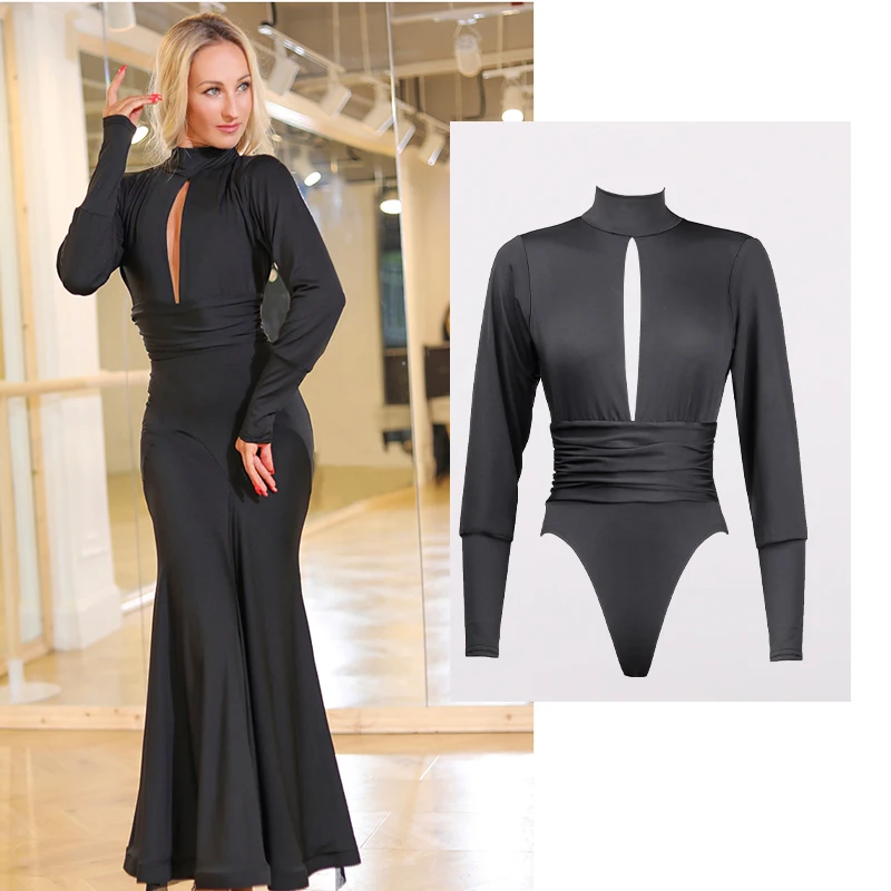 

2019 Sexy Backless Bodysuit Latin Dance Costumes Long Sleeve Black Tops Shirts Ballroom Dancing Dress Women Latin Rumba Samba Tango Dress DQS2953