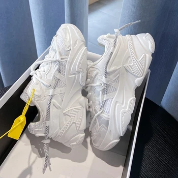 

2020 Chunky Sneakers Platform Fashion Brand Designers Tenis Female Mesh Old Dad Shoes Woman White Casual Shoes Breathable 6cm