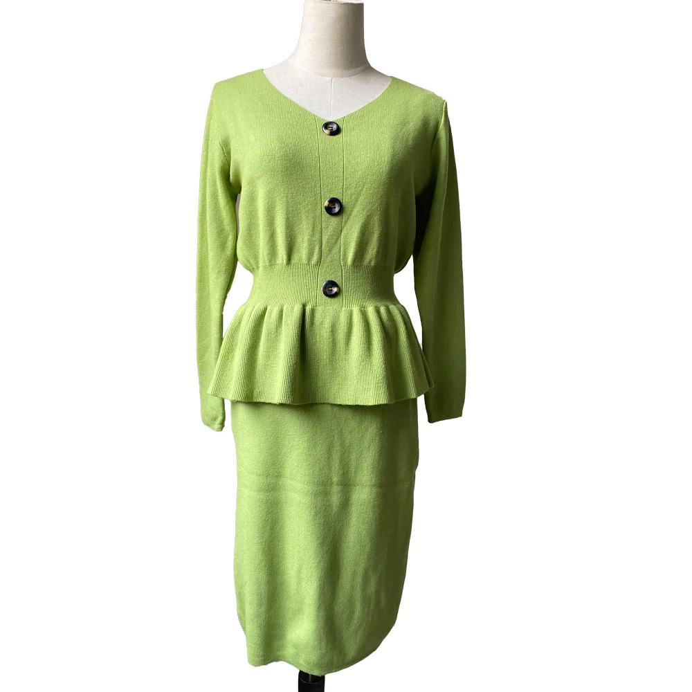 Light green Женский весенний осенний свитер, костюмы, наборы, 2010 новые милые тонкие пуловеры с v-образным вырезом и юбки, комплекты, вязаные комплекты - Цвет: Light green